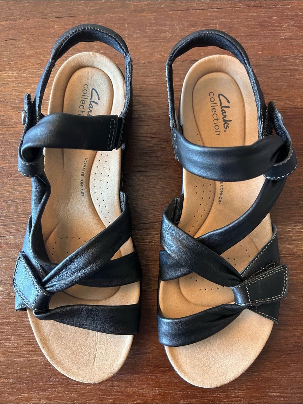 Clarks Collection Ultimate Comfort Black Leather Sandals Women’s 10W Wide